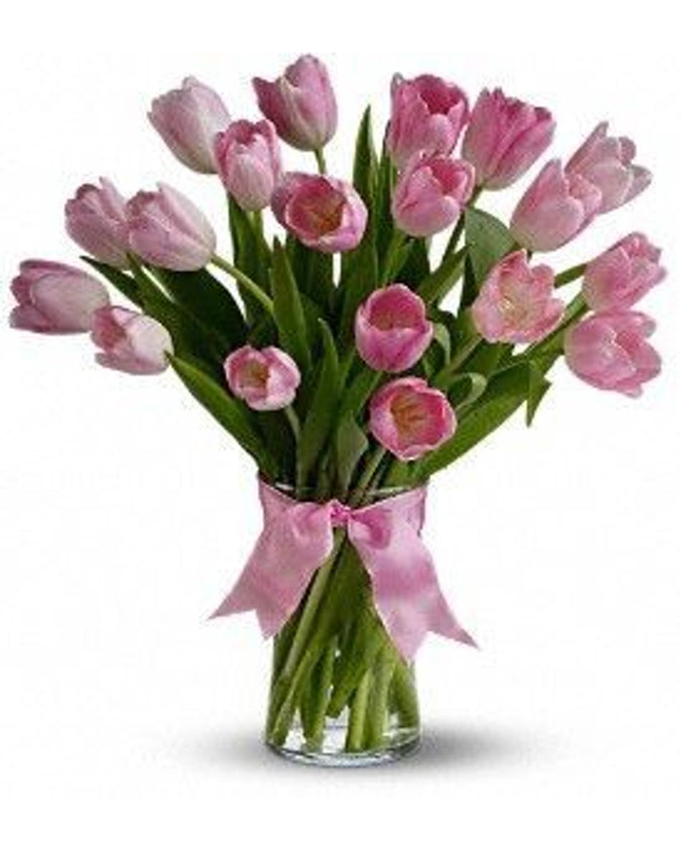 Passionate Pink Tulips Standard-20 Tulips Fresh from Holland, our tulips are artistically designed in a chic glass vase accented with willow and flair of dramatic river grass.
DELIVERY: Every order is hand-delivered direct to the recipient. These items will be delivered by us locally, or a qualified retail local florist.