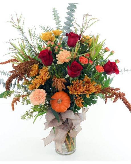 Cali Fall-This lush, colorful arrangement features loads of premium flowers and tons of texture.-Fall Arrangement