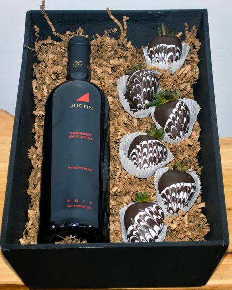 Wine and strawberries-Delicious chocolate covered strawberries are paired with Justin Cabernet Sauvignon.-Wine