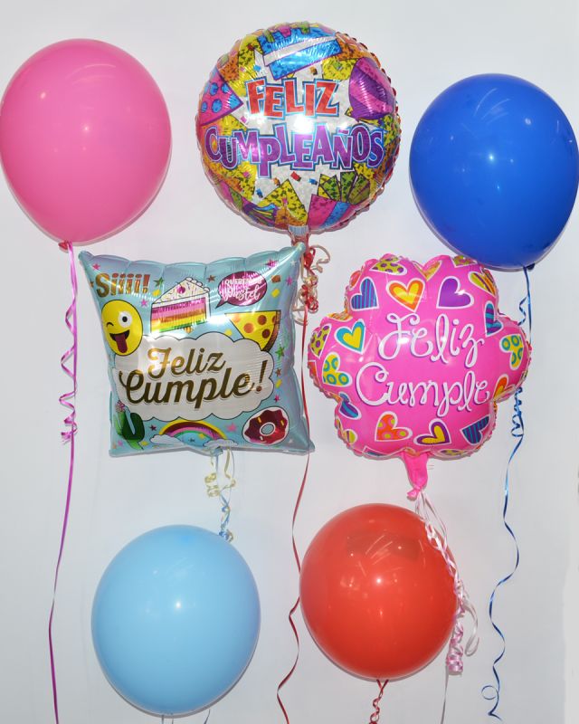 Feliz Cumpleanos Balloon Bouquet Assorted  spanish mylar and latex balloons are crafted into a 